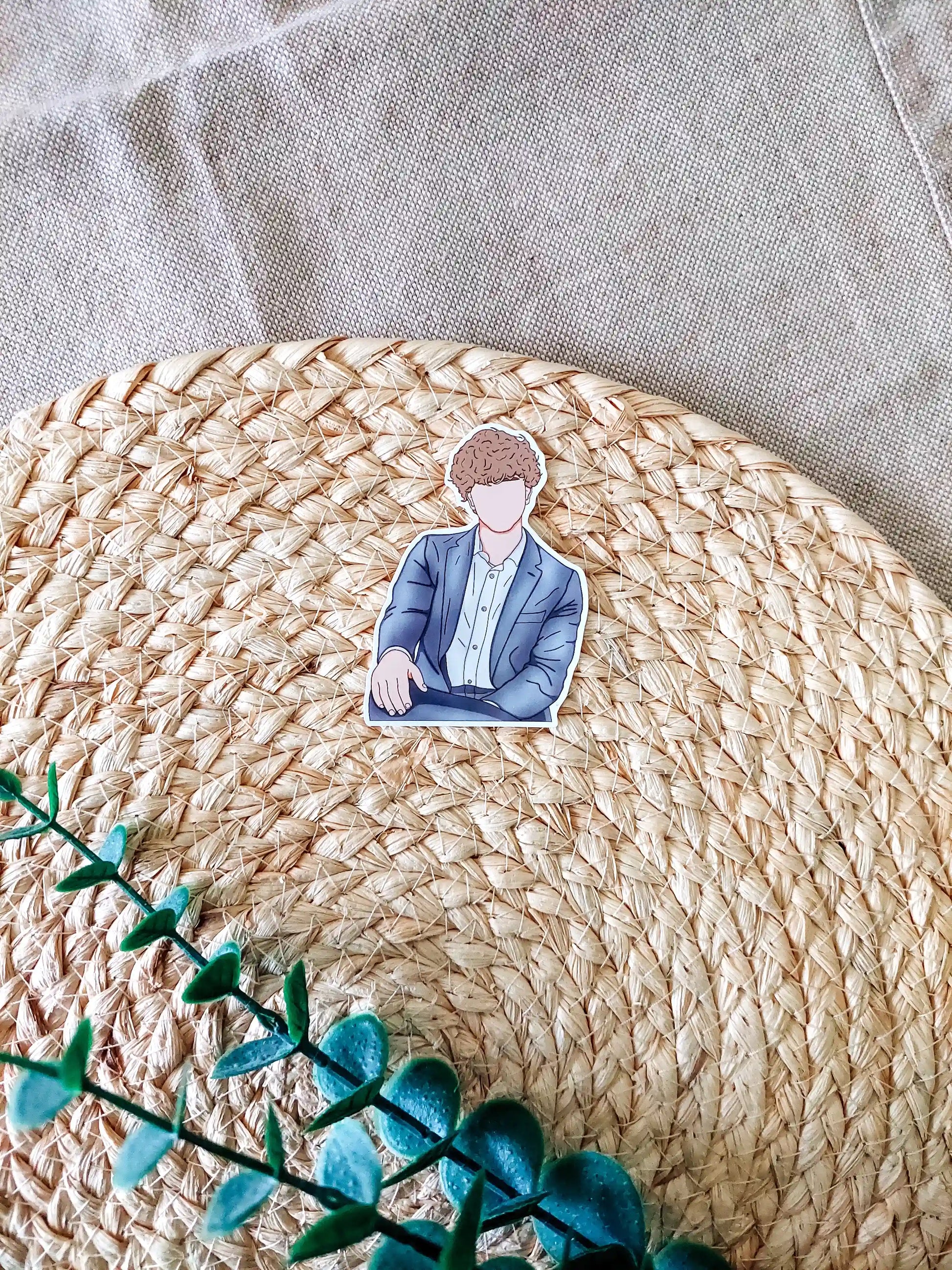 Close up photo of a vinyl sticker inspired by The Summer I Turned Pretty, featuring Jeremiah Fisher.